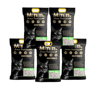 5 paquetes de arena minino manzana 4kg en promoción de 20kg